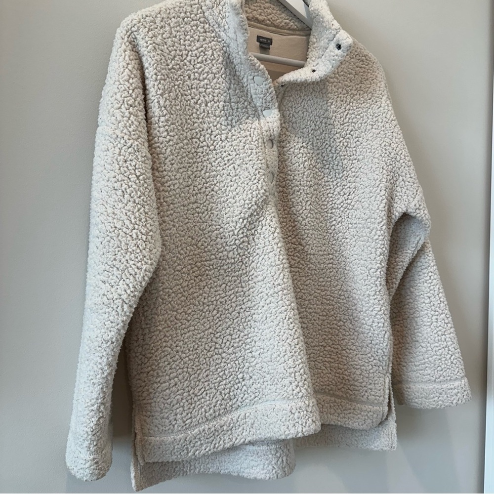 Aerie Sherpa Jacket Quarter Zip Sweatshirt Cream Teddy Coat Cozy Warm Ski Snow - Picture 2 of 11